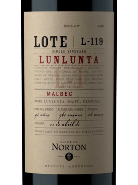 Bodega Norton Lote Lunlunta Malbec 2020